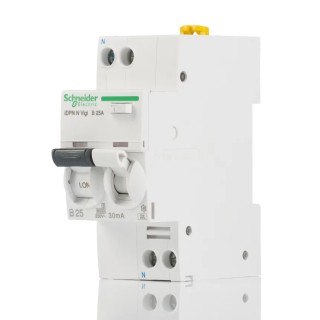 Schneider Electric Residual Current Circuit Breaker with Overload Protection 25A, 1-Pole, 30 mA Trip A9D56625