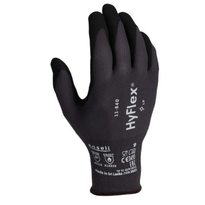 Ansell HyFlex 11-840 Grey Nylon Spandex Work Gloves Size 9 with Nitrile Coating 11840090