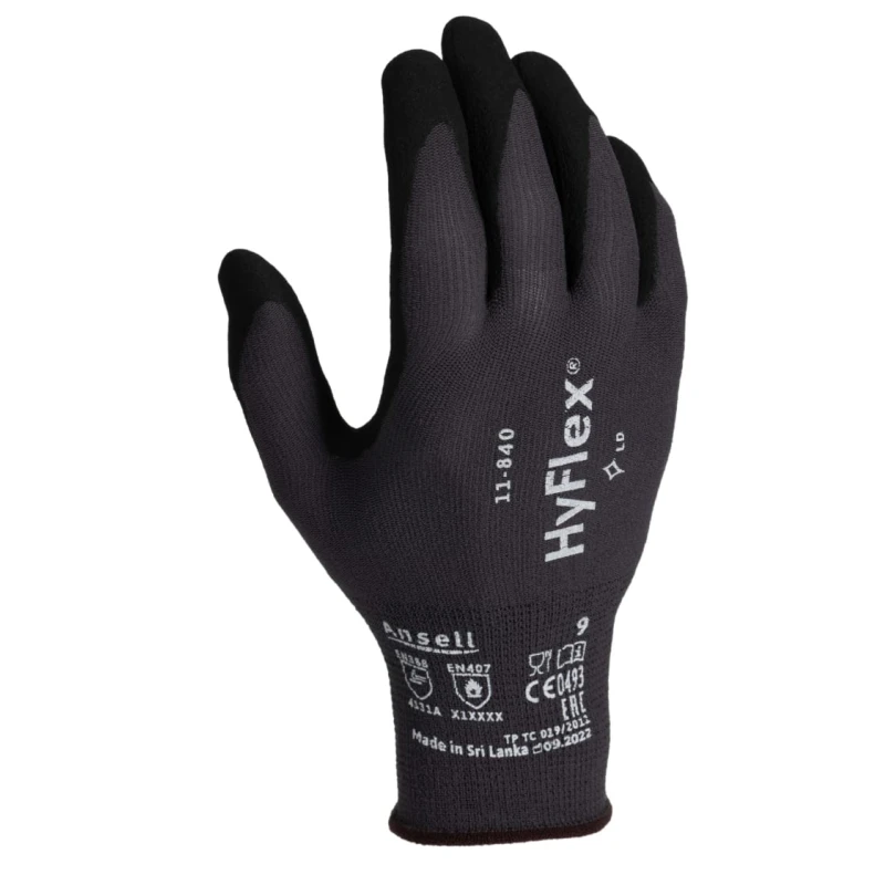 Ansell HyFlex 11-840 Grey Nylon Spandex Work Gloves Size 9 with Nitrile Coating 11840090