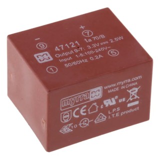 Myrra 2 Output SMPS Transformer, 265 V AC, 370 V DC, 4000V AC Isolation, Series 47000 47121