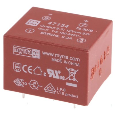 Myrra 1 Output SMPS Transformer 5 W Power 370 V dc, 265 V ac Primary Voltage 12 V dc Secondary Voltage Model 47154