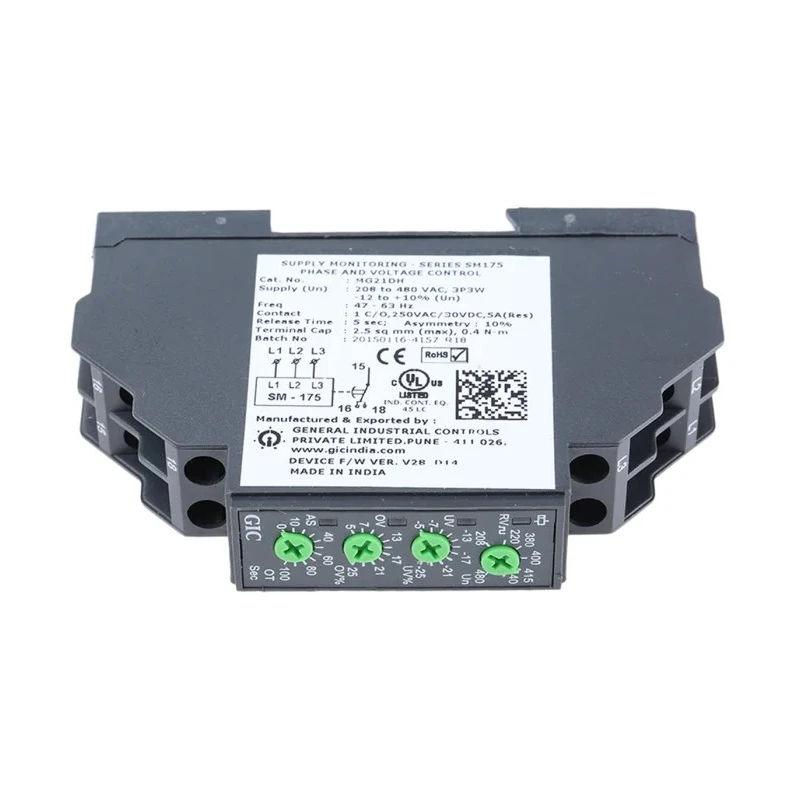 GIC 3 Phase Monitoring Relay, SPDT Contact, DIN Rail Mount, 480V AC MG21DH