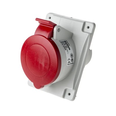 Scame Heavy Duty Power Connector 32A 415V IP44 Red Panel Mount 3P+PE Optima
