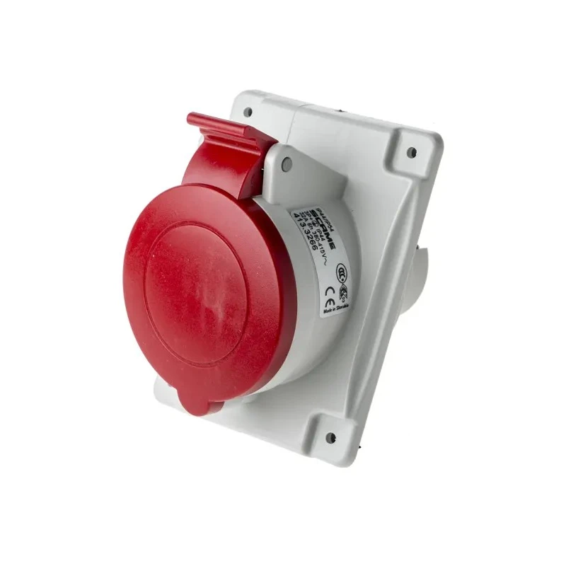 Scame Heavy Duty Power Connector 32A 415V IP44 Red Panel Mount 3P+PE Optima 