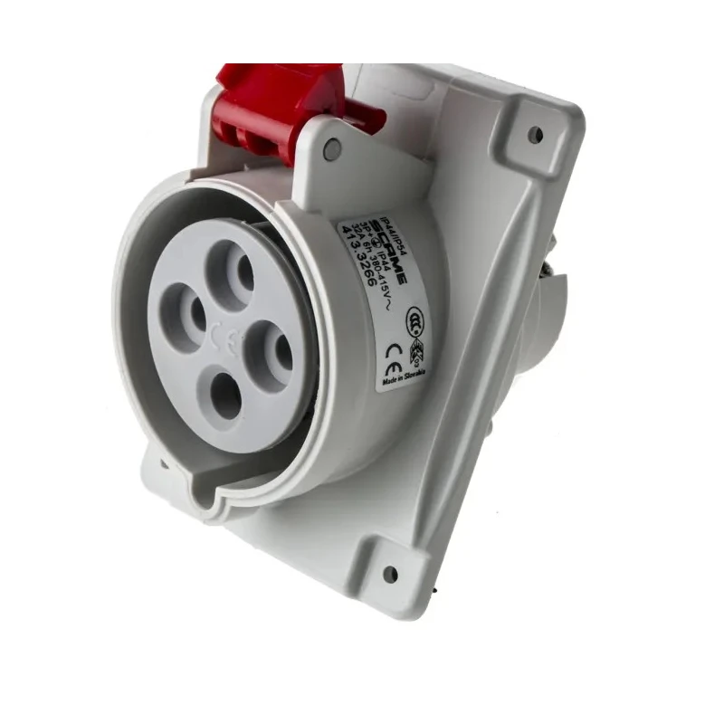 Scame Heavy Duty Power Connector 32A 415V IP44 Red Panel Mount 3P+PE Optima 