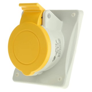 Scame Heavy Duty Power Connector 16A 110V IP44 Yellow Panel Mount Screw Terminal 2P+PE Optima IP44