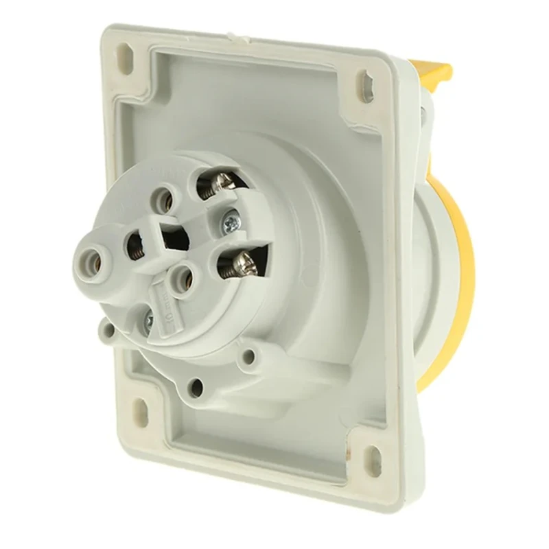Scame Heavy Duty Power Connector 16A 110V IP44 Yellow Panel Mount Screw Terminal 2P+PE Optima IP44