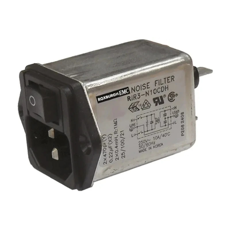 Roxburgh EMC 250 V AC, 250 V DC 3A Panel Mount IEC Filter Male 2 Pole Faston RIR303CEH