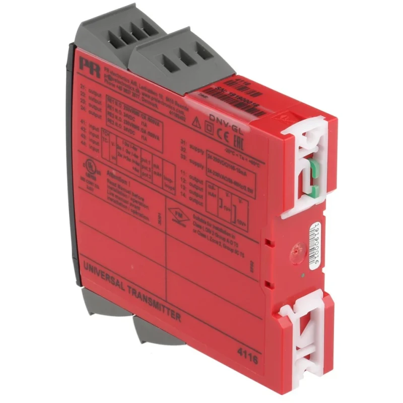 PR Electronics 4100 Series Universal Transmitter Universal Input Voltage Relay Current Output 21.6 253 V AC 4116