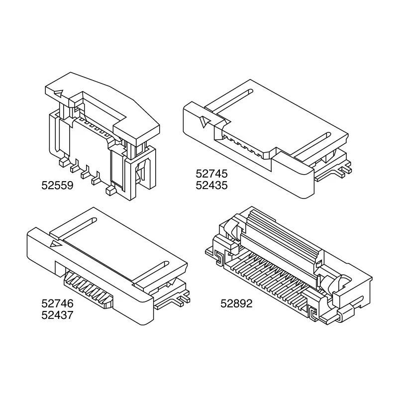 Molex 0.5 mm Pitch 28 Way Right Angle Surface Mount FPC Connector, Phosphor Bronze Contacts, Gold Plating, Nylon 52435-2871