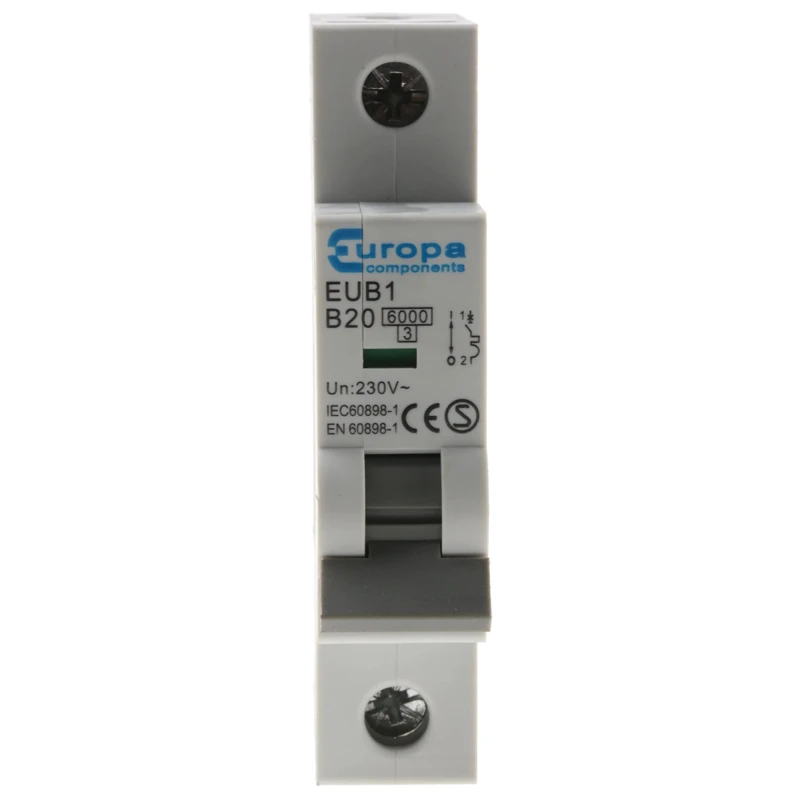 Europa Miniature Circuit Breaker 1-Pole 20A Type B 240V AC 6 kA Breaking Capacity EUB1
