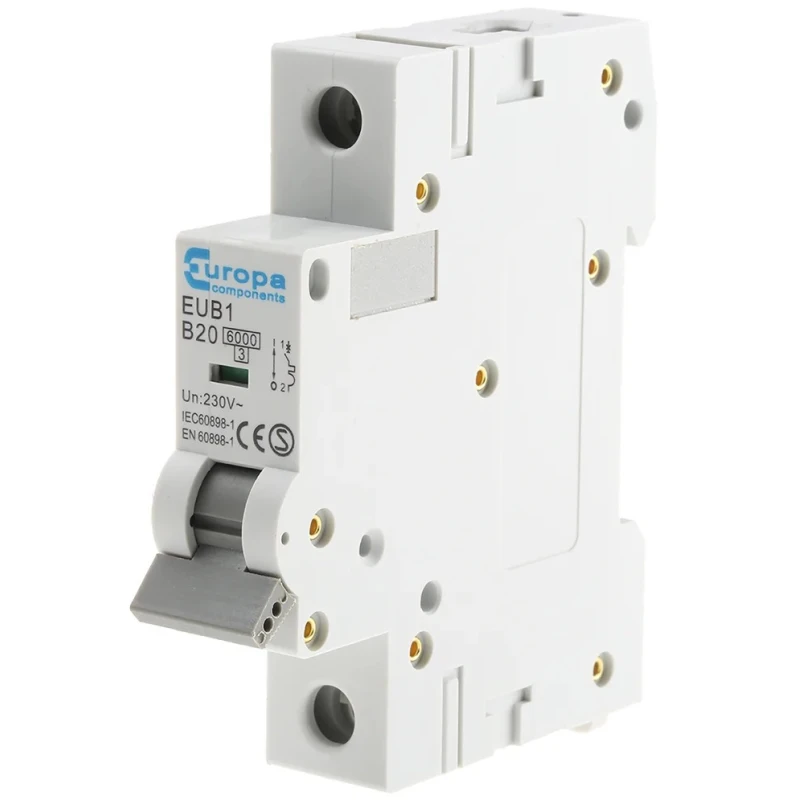 Europa Miniature Circuit Breaker 1-Pole 20A Type B 240V AC 6 kA Breaking Capacity EUB1