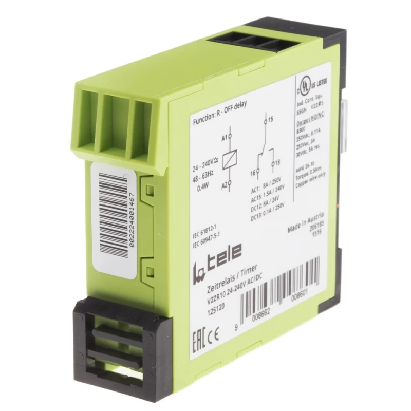 Tele Single-Function DIN Rail Timer Relay, 1-Contact SPDT, 24/240 V AC/DC, Interval Mode V2ZR10