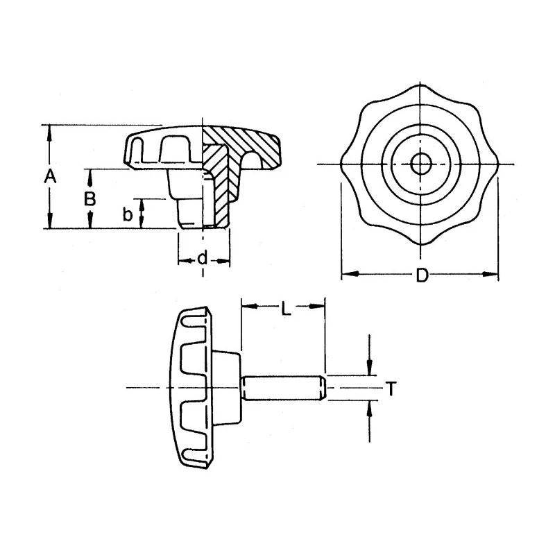 RS PRO Black Phenolic Multiple Lobes Clamping Knob M6 Threaded Stud 32mm Diameter 30mm Thread Length 686-109