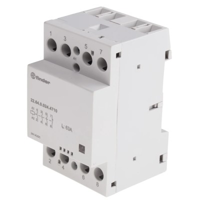 Finder 22 Series Contactor 24V AC/DC Coil, 4-Pole, 63A Current, 6 VA Power Rating, 3 NO/1 NC, 400V AC/480V 22.64.0.024.4710