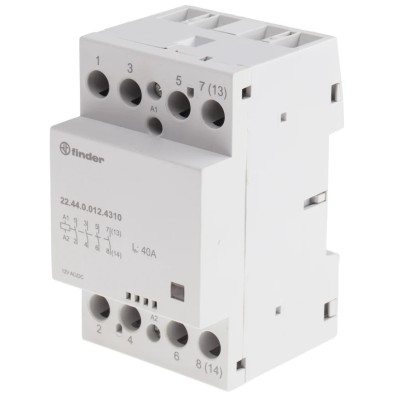 Finder 4-Pole 63A 12V AC/DC Coil Contactor, 6 VA Power Rating, 4 NO Contacts, 400V/480V AC Contact Voltage 22.64.0.012.4310