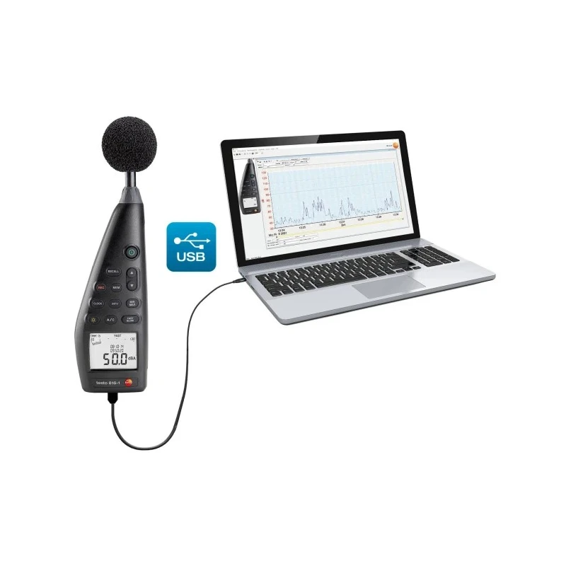 Testo Data Logging Sound Level Meter 30 dB to 130 dB, 8 kHz Maximum Frequency, IEC 61672-1 Class 2 0563 8170