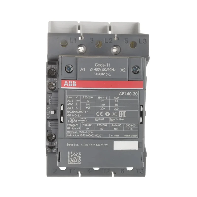 ABB AF140 Contactor 24V AC/DC Coil 3-Pole 200A 75kW 60V Control Circuit 3 NO Contacts 690V AC 1SFL447002R1111