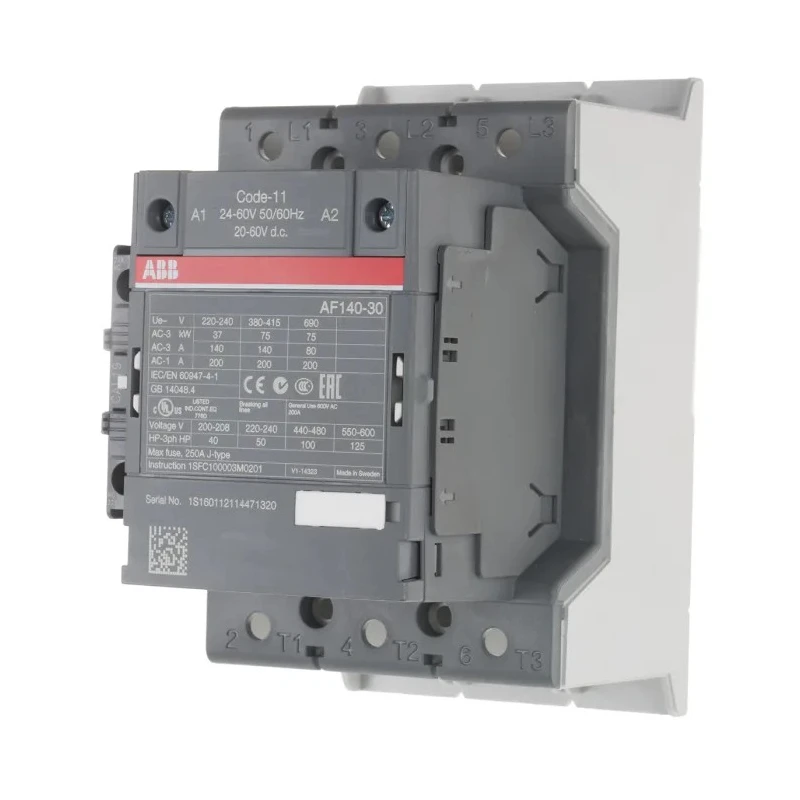 ABB AF140 Contactor 24V AC/DC Coil 3-Pole 200A 75kW 60V Control Circuit 3 NO Contacts 690V AC 1SFL447002R1111