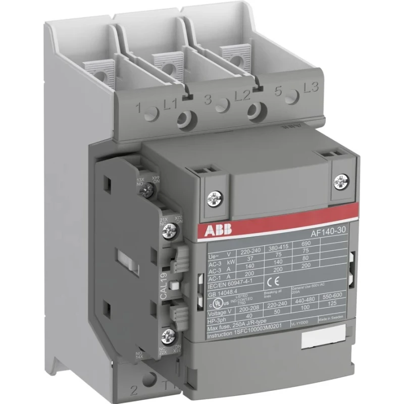 ABB AF140 Contactor 24V AC/DC Coil 3-Pole 200A 75kW 60V Control Circuit 3 NO Contacts 690V AC 1SFL447002R1111