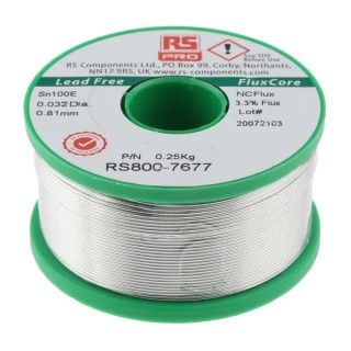 RS PRO Lead Free Solder Wire 0.81 mm Diameter Rosin Based Flux 228°C Melting Point 250g 800-7677