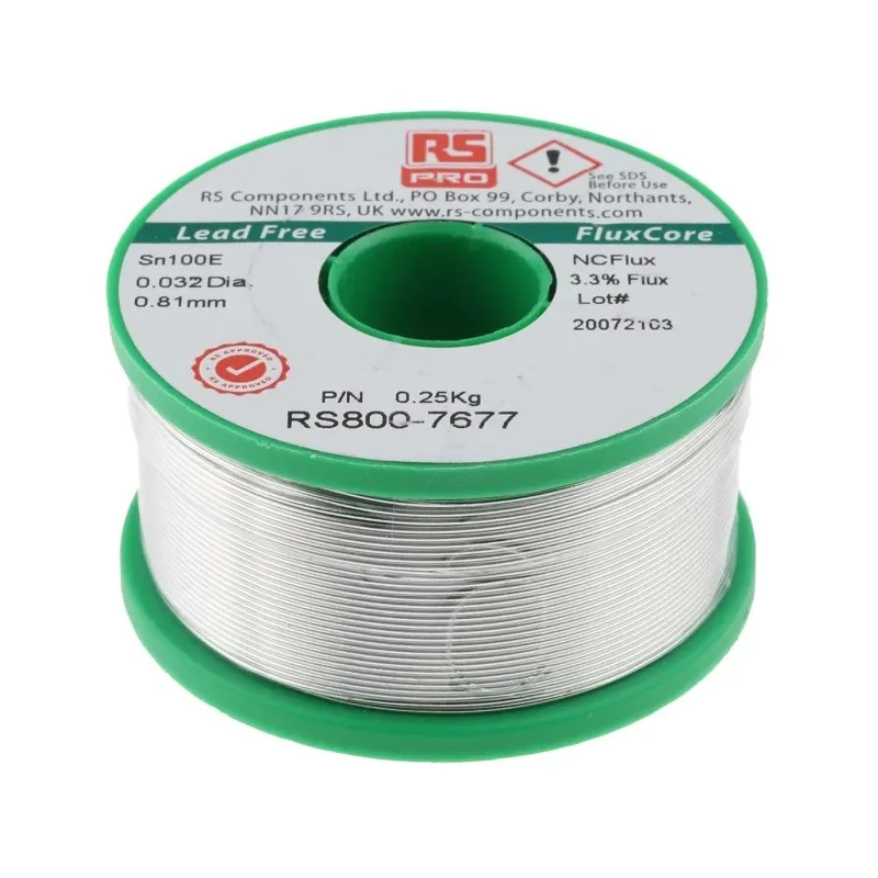 RS PRO Lead Free Solder Wire 0.81 mm Diameter Rosin Based Flux 228°C Melting Point 250g 800-7677