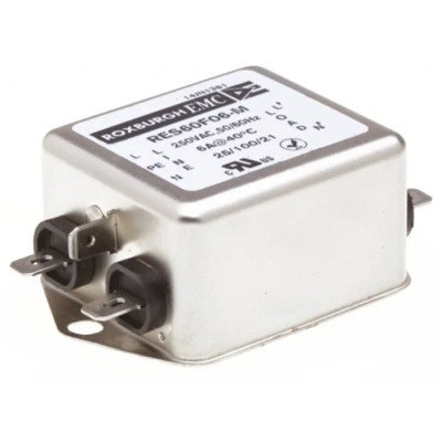 Roxburgh EMC 6 A 250V AC 400Hz Chassis Mount RFI Filter Fast-On 1 Phase RES60