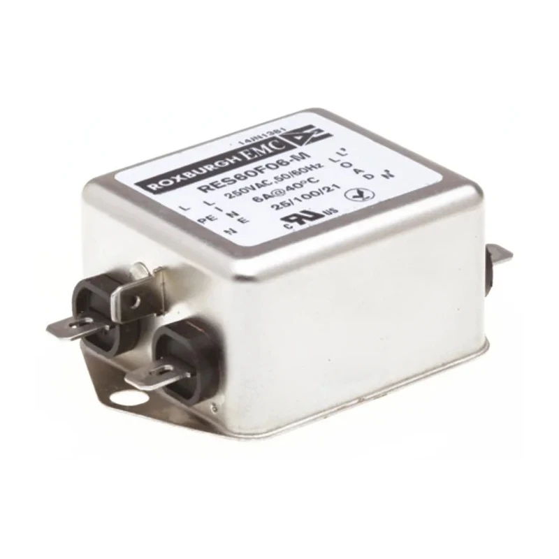 Roxburgh EMC 6 A 250V AC 400Hz Chassis Mount RFI Filter Fast-On 1 Phase RES60