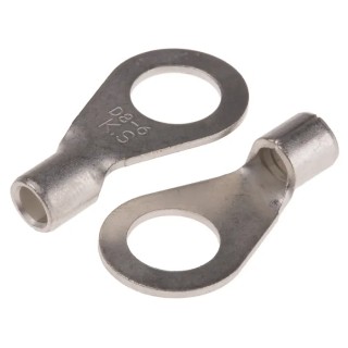 RS PRO Uninsulated Ring Terminal 8.4 mm Stud Size 12 AWG to 10 AWG Wire Size Grey 809-2268