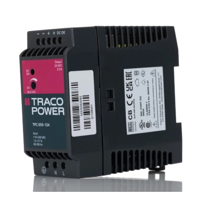 TRACOPOWER TPC Switched Mode DIN Rail Power Supply 85-264V AC/DC Input 28.8V DC 2.3A Output 55W TPC 055-124