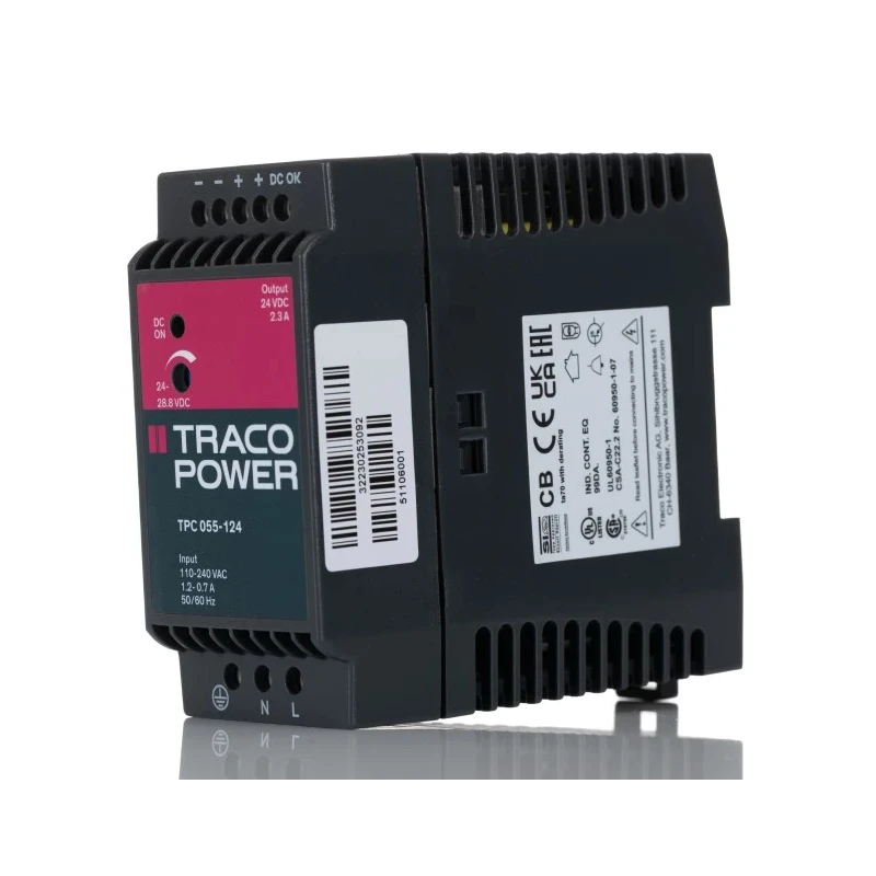 TRACOPOWER TPC Switched Mode DIN Rail Power Supply 85-264V AC/DC Input 28.8V DC 2.3A Output 55W TPC 055-124
