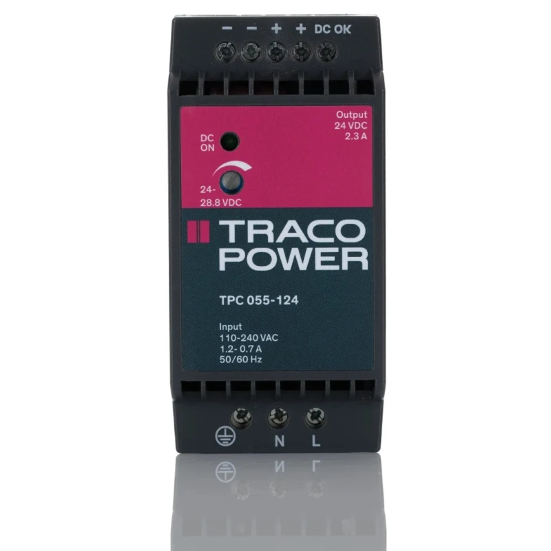 TRACOPOWER TPC Switched Mode DIN Rail Power Supply 85-264V AC/DC Input 28.8V DC 2.3A Output 55W TPC 055-124