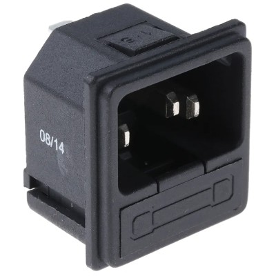 RS PRO C14 Straight Snap-in IEC Connector 250V 10A Male Fuse Size 5 x 20 mm 811-7204