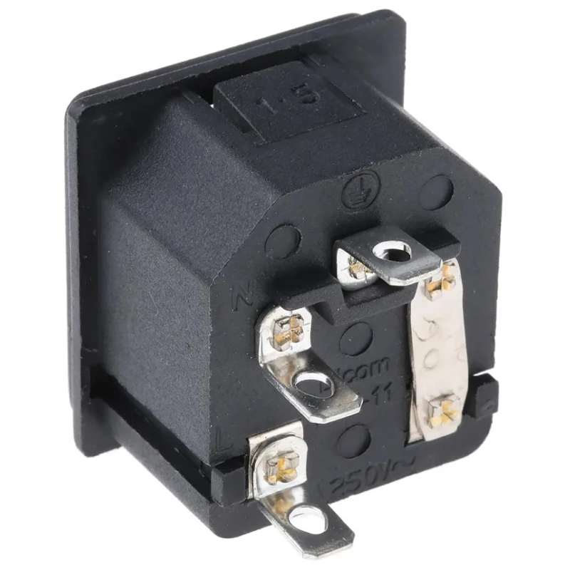 RS PRO C14 Straight Snap-in IEC Connector 250V 10A Male Fuse Size 5 x 20 mm 811-7204