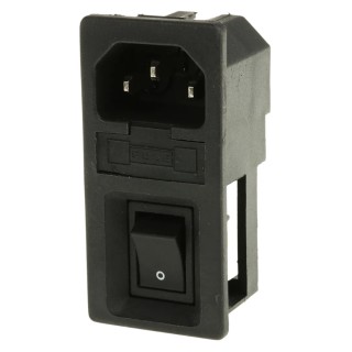 RS PRO C14 Straight Snap-in IEC Connector, 250V Voltage, 6A Current, Male, Fuse Size 5 x 20 mm 811-7229