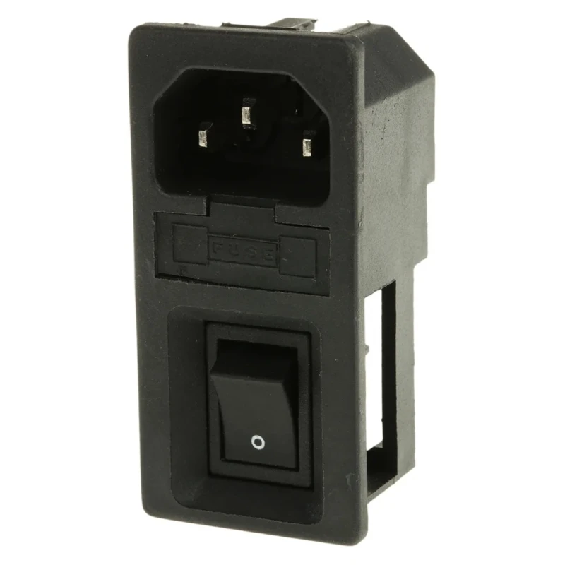 RS PRO C14 Straight Snap-in IEC Connector, 250V Voltage, 6A Current, Male, Fuse Size 5 x 20 mm 811-7229