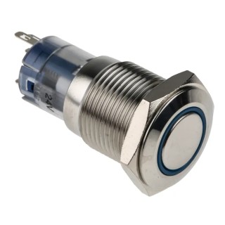 RS PRO Illuminated Push Button Switch Momentary Panel Mount 16 mm Cutout SPDT Blue LED IP65 IP67 250 V AC 811-8446