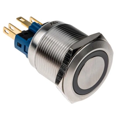 RS PRO Illuminated Push Button Switch, Latching, Panel Mount, 22 mm Cutout, SPDT, Blue LED, IP65, IP67, 250 V AC, 5A 811-8483