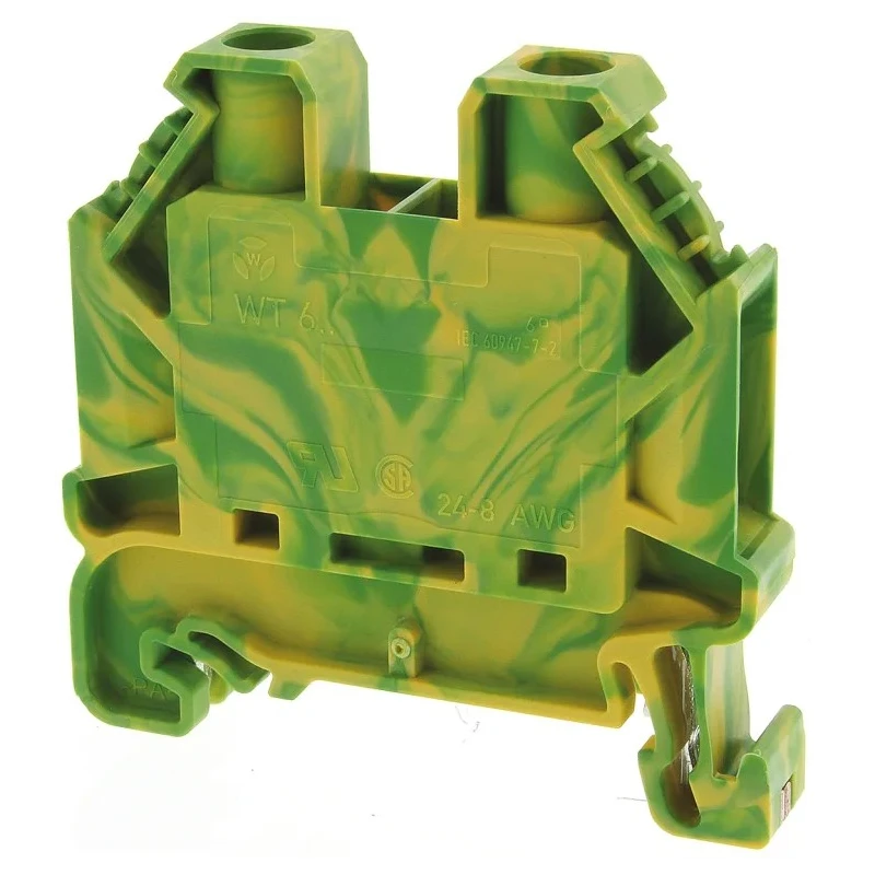 Wieland WT 6 PE Series Earth Terminal Block Yellow Green 1-Level 2-Positions Screw Termination 1kV 8mm Pitch 58.506.9055.0