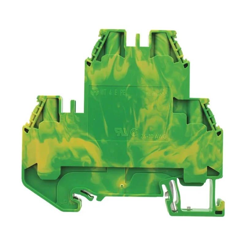 Wieland Earth Terminal Block Green Yellow 2-Level Screw Connection 26 AWG to 10 AWG 800V WT 4 E PE 58.504.9255.0