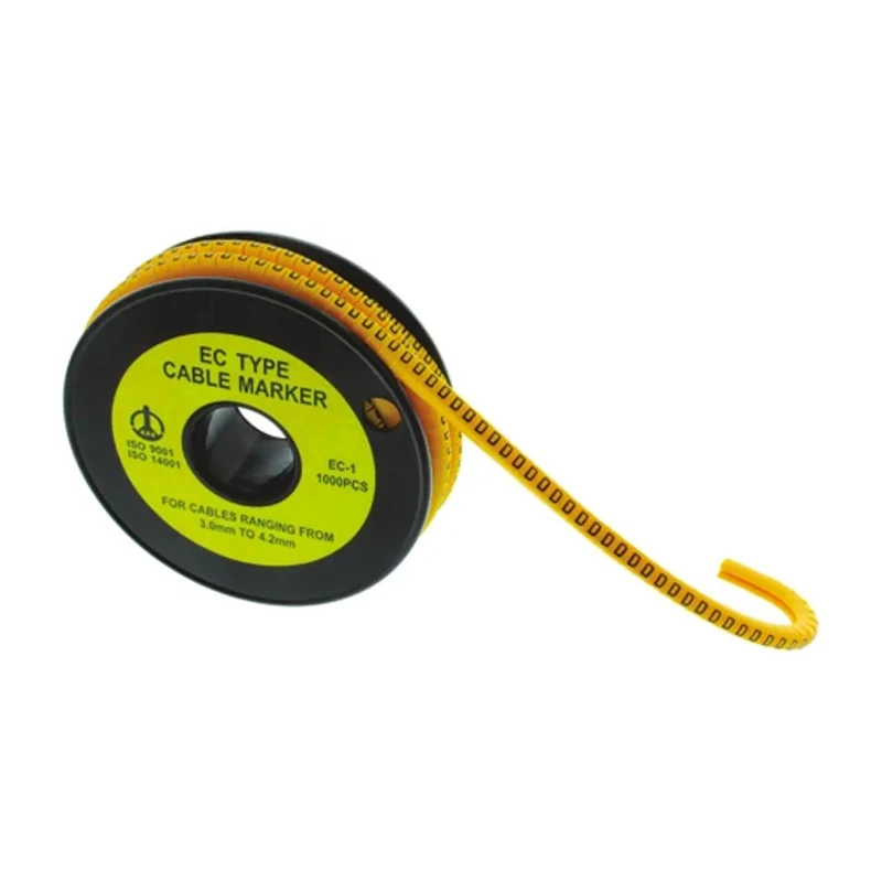 RS Pro EC Slide-On Cable Marker, Black Legend "E", Yellow PVC, 7.4 mm Max Cable Diameter, 3.6 mm Min Cable 812-0988