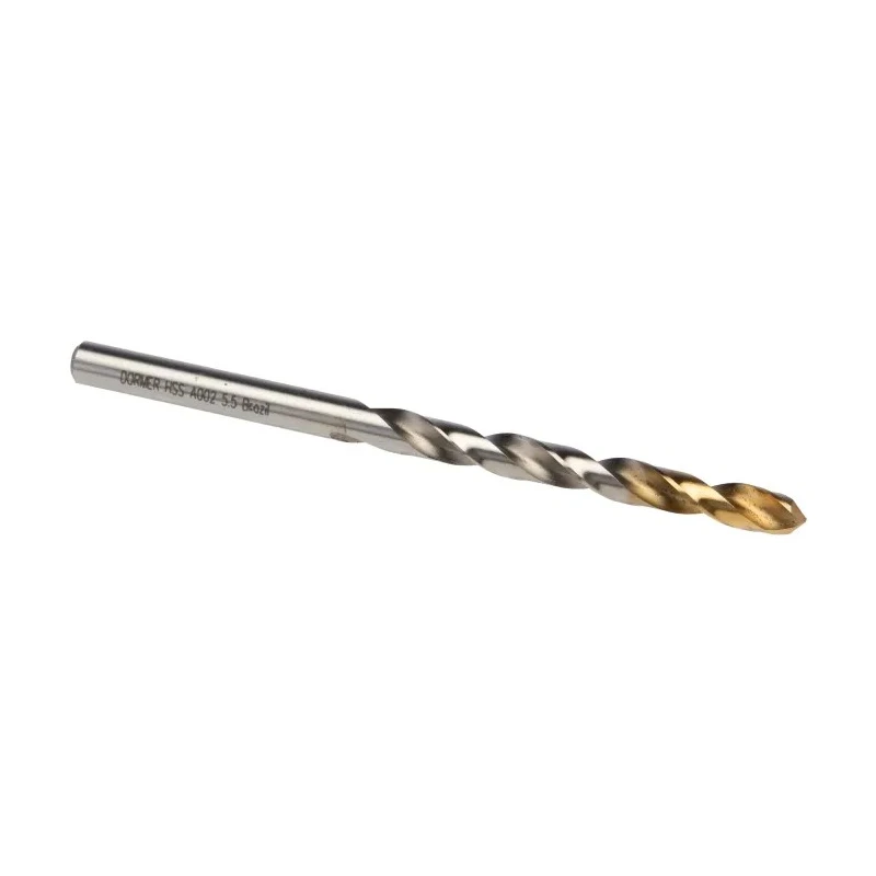 Dormer High Speed Steel Tin Twist Drill Bit, 5.5mm Shank Size, 93mm Overall Length, 4 Flutes, Titanium Nitride A002S5.5