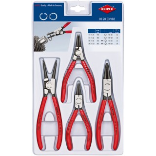 Knipex 4-Piece Circlip Plier Set, Forged Chrome Vanadium Steel, Plastic-coated Handles 00 20 03 V02