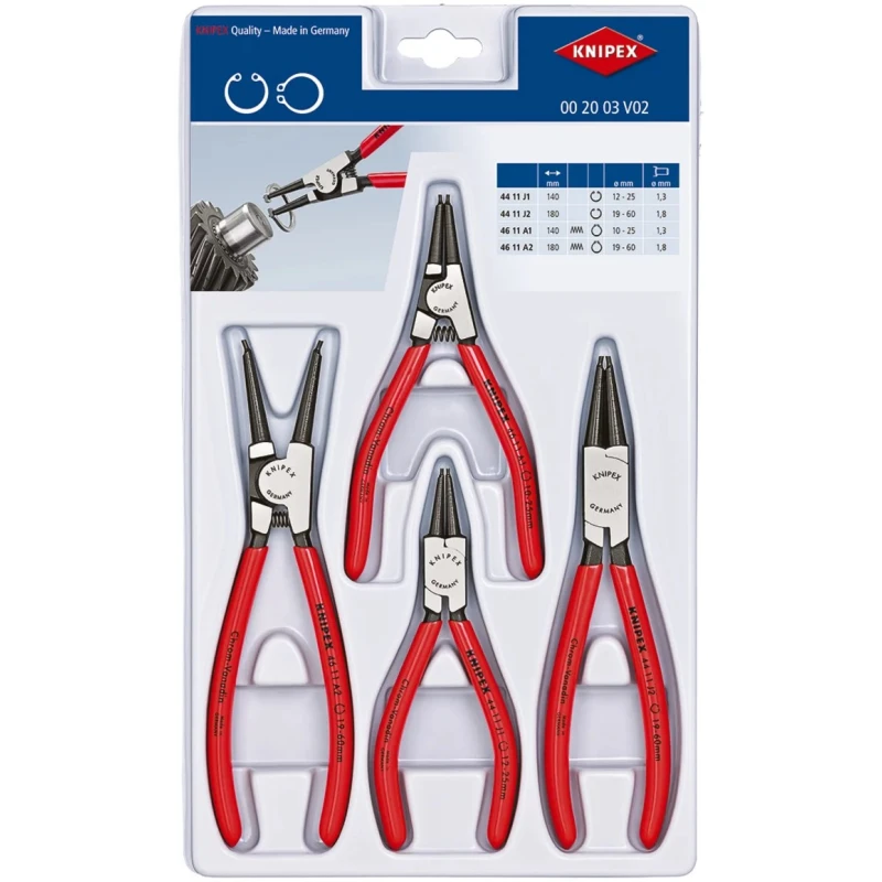 Knipex 4-Piece Circlip Plier Set, Forged Chrome Vanadium Steel, Plastic-coated Handles 00 20 03 V02
