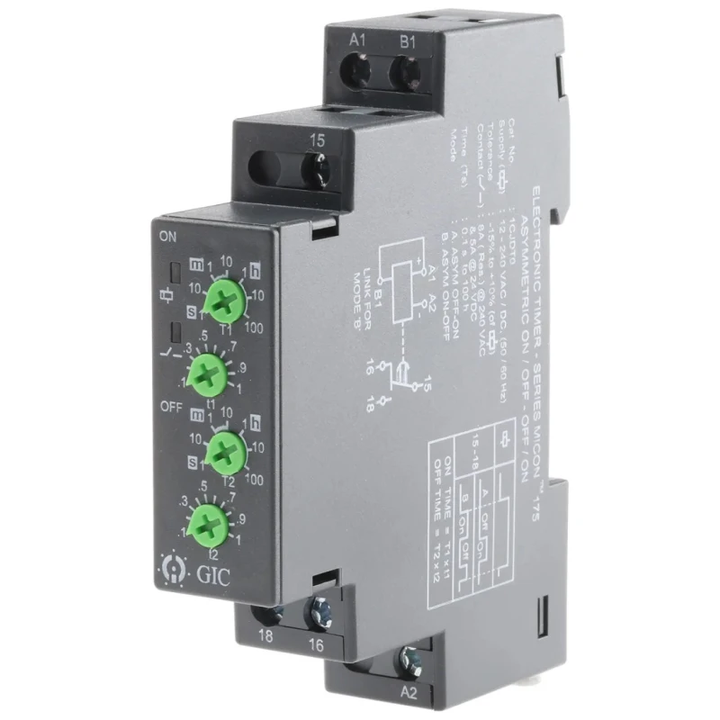 GIC 1CJ Series Multifunction DIN Rail Timer Relay, 1-Contact SPDT, 240 V dc 12V ac, 240 V ac, 0.1s to 100h 1CJDT0
