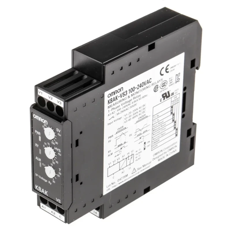 Omron Monitoring Relay 1 Phase SPDT DIN Rail 100-240V AC 24V DC K8AK-VS3 100-240VAC