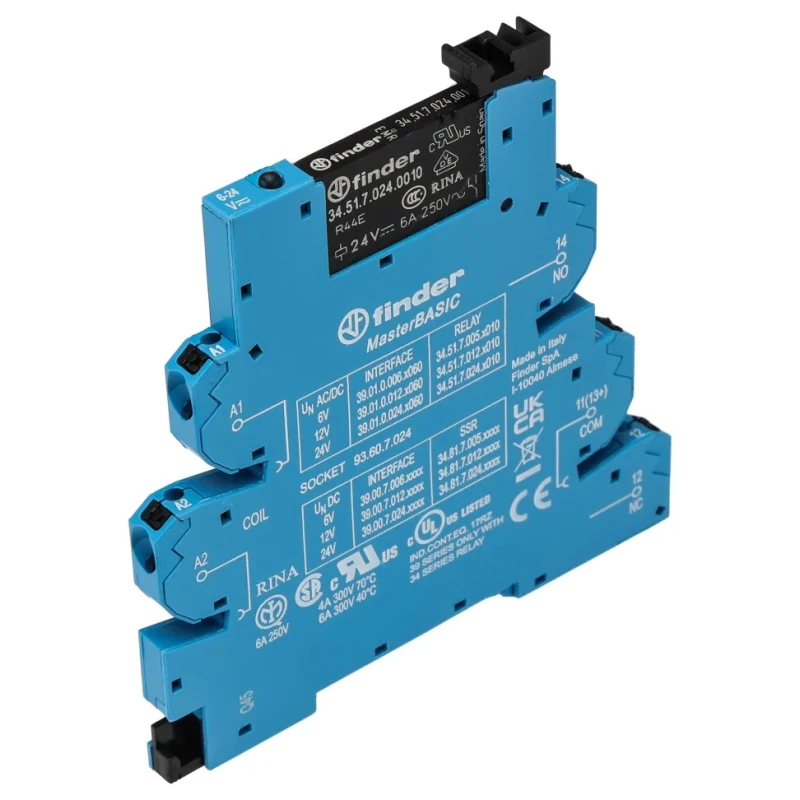 Finder Electromechanical Interface Relay DIN Rail Mount 24V AC/DC Coil SPDT Contact 11mA Coil Current 39.01.0.024.0060