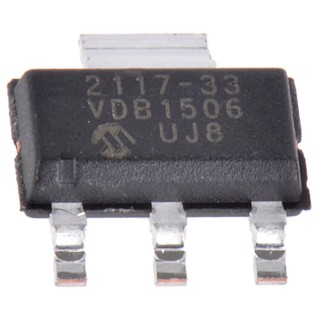 Microchip 1-Channel Low Dropout Voltage Regulator, Fixed Output 3.3V, 800 mA, SOT-223 4-Pin TC2117-3.3VDBTR