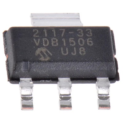Microchip 1-Channel Low Dropout Voltage Regulator, Fixed Output 3.3V, 800 mA, SOT-223 4-Pin TC2117-3.3VDBTR