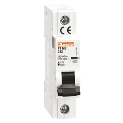 Lovato Electric Modulo P1MB Miniature Circuit Breaker, 1-Pole, 50A, Type D, 230V AC, 60V DC, 10 kA Breaking Capacity P1MB